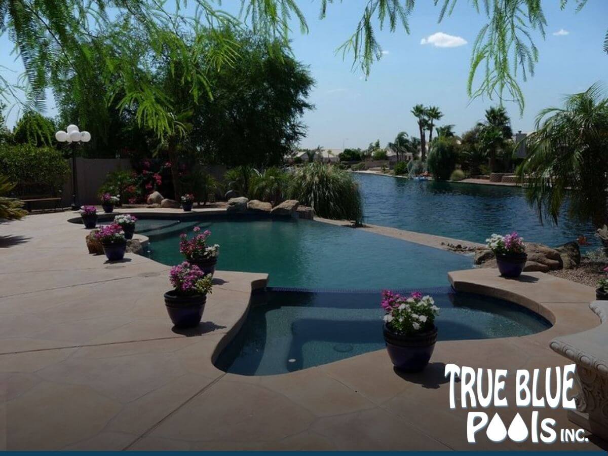 Swimming pool in atemple built by True Blue Pools